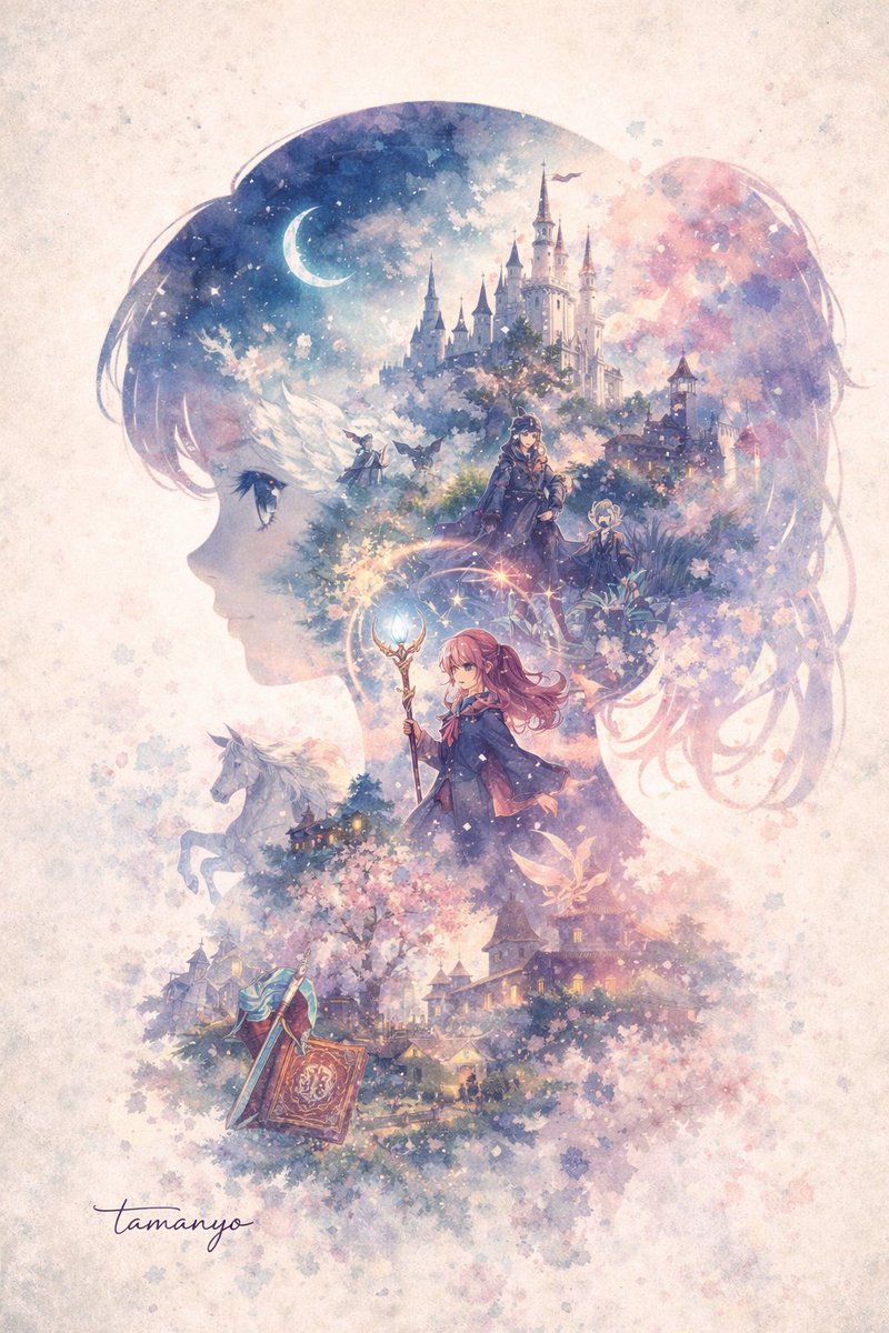 Watercolor Fantasy Silhouette — Double-Exposure Sora 2 Prompt