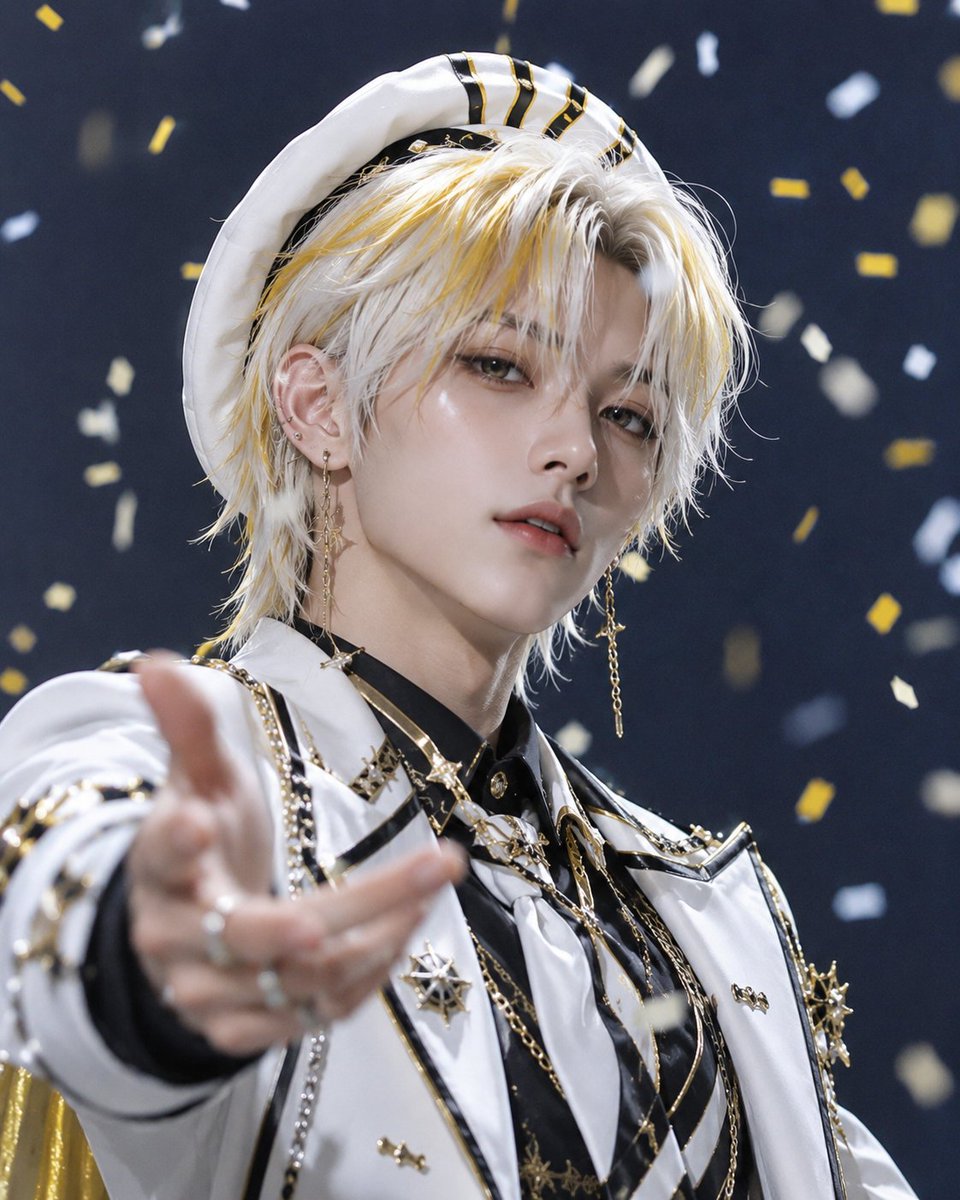 K-pop Concert Portrait — Masked Idol in White & Gold