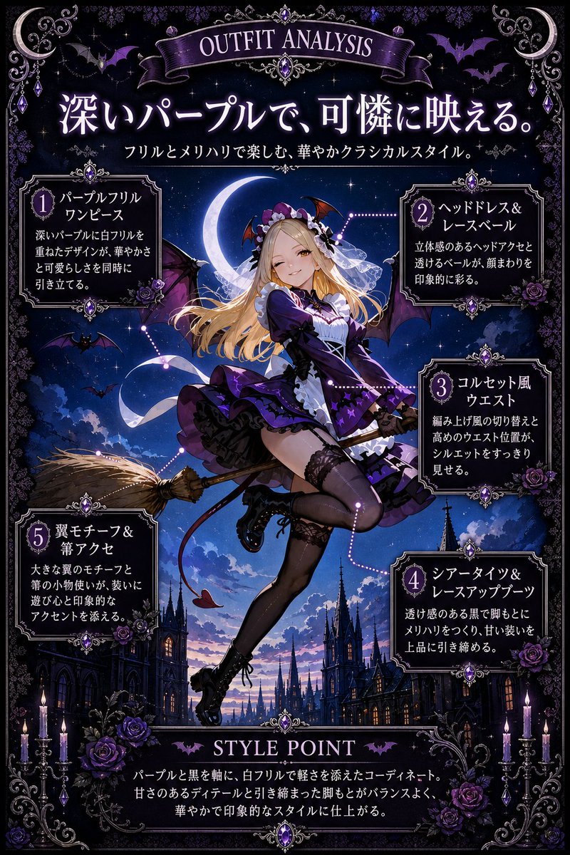 Gothic Vampire Outfit Analysis — Anime Fashion Infographic Prompt