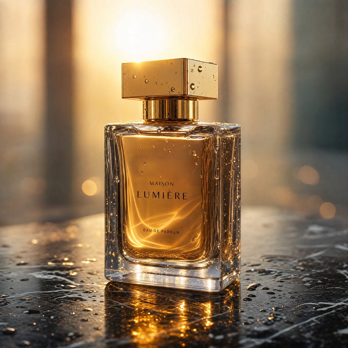 Luxury Perfume Bottle on Black Marble — Golden Hour Ad Prompt