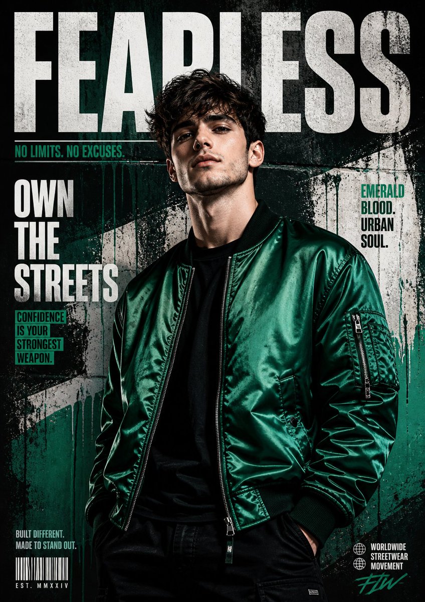 Emerald Streetwear Poster — Bold Urban Fashion AI Prompt