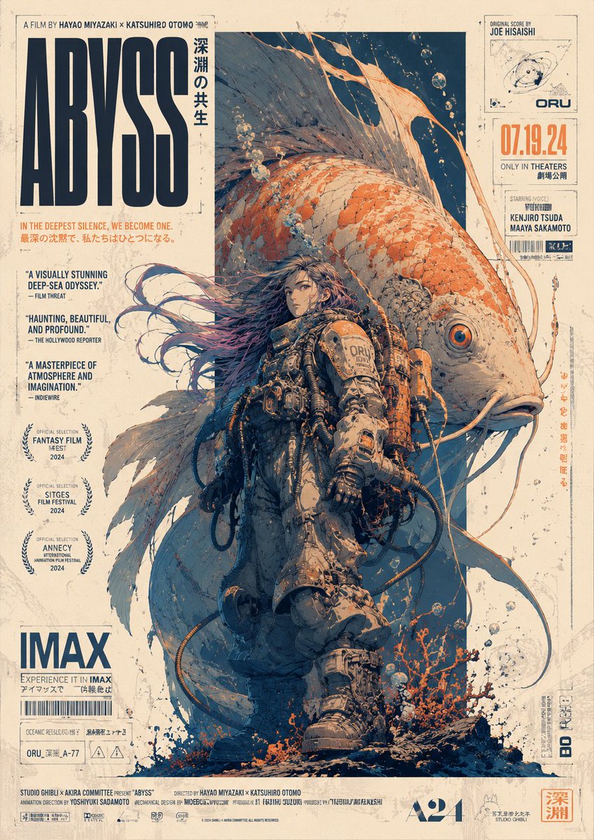 Deep Sea Sci-Fi Anime Poster — Retro 90s Japanese Print Style