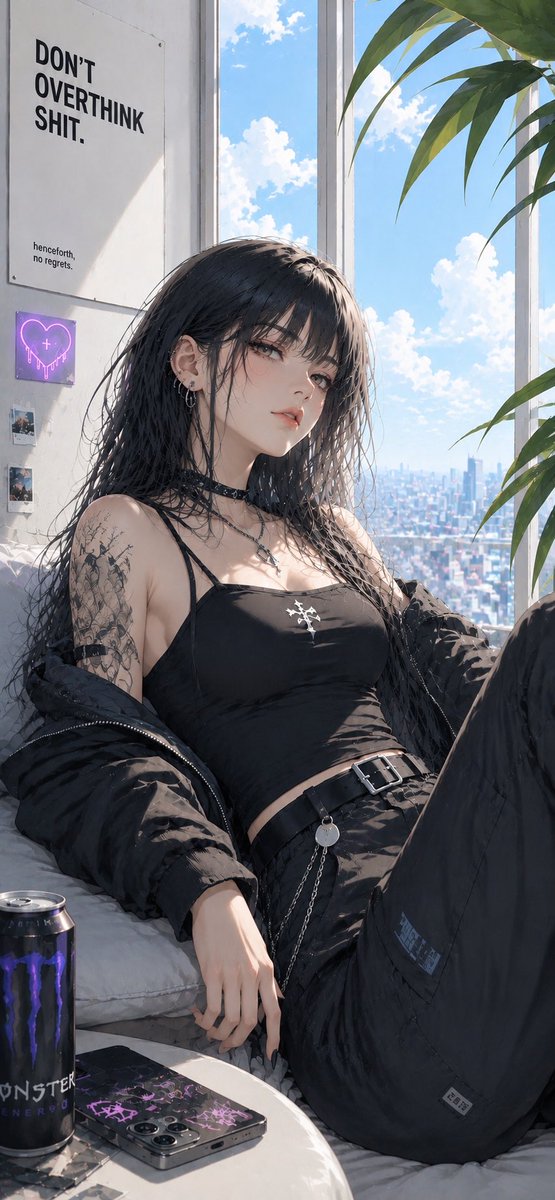 Gothic Girl Window Portrait — Semi-Realistic Anime Prompt