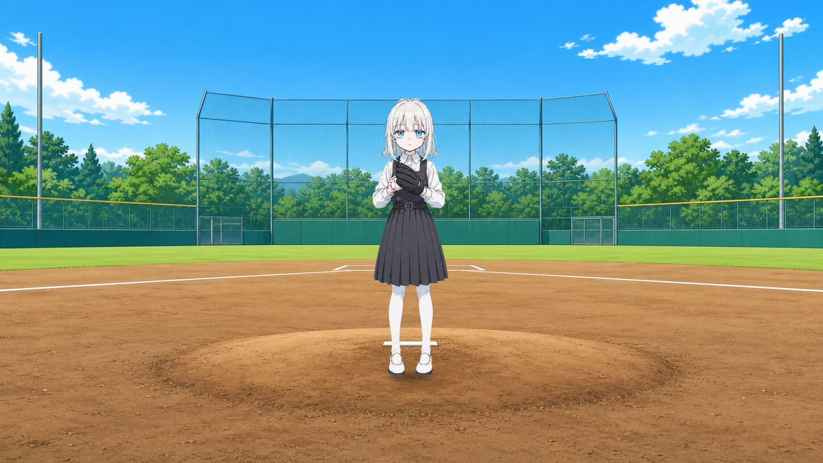 Anime Schoolgirl Pitcher on Baseball Field — Sora 2 Prompt