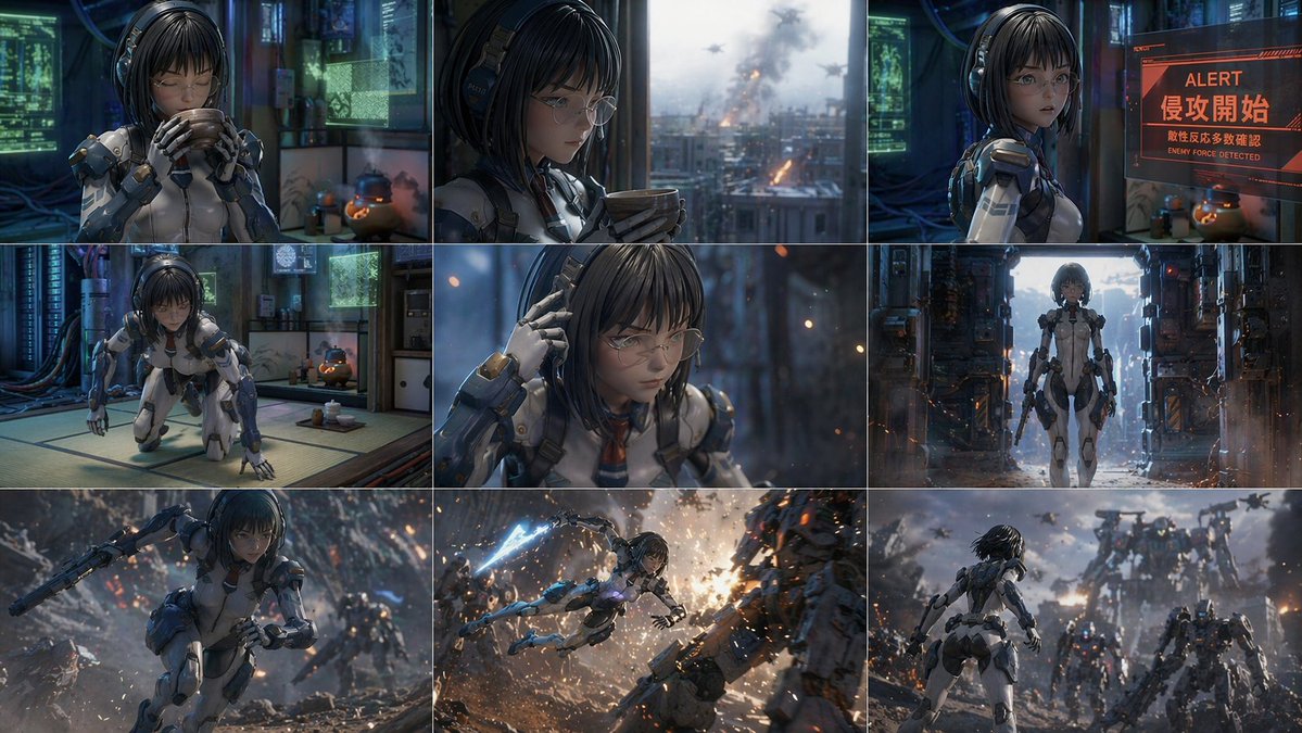 Mecha Battle Storyboard — 3x3 Sci-Fi Anime Prompt