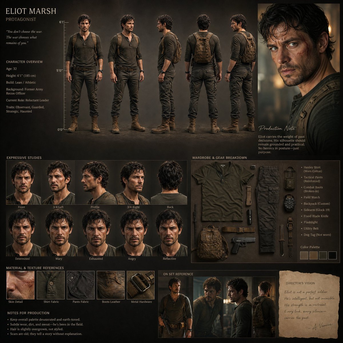 Cinematic Realistic Character Design Sheet — Sora 2 Prompt