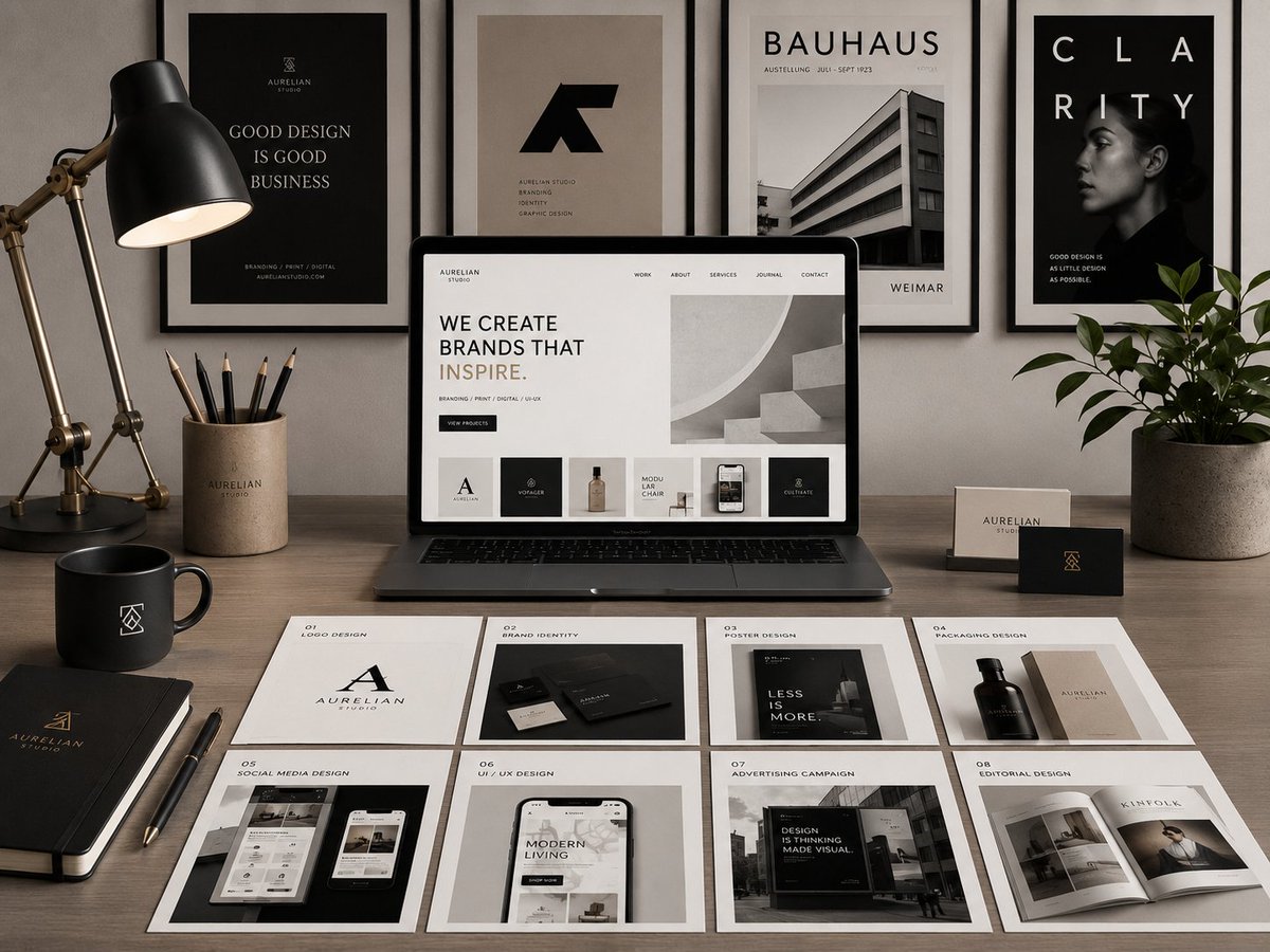 Luxury Graphic Design Portfolio Mockup — Sora 2 Prompt