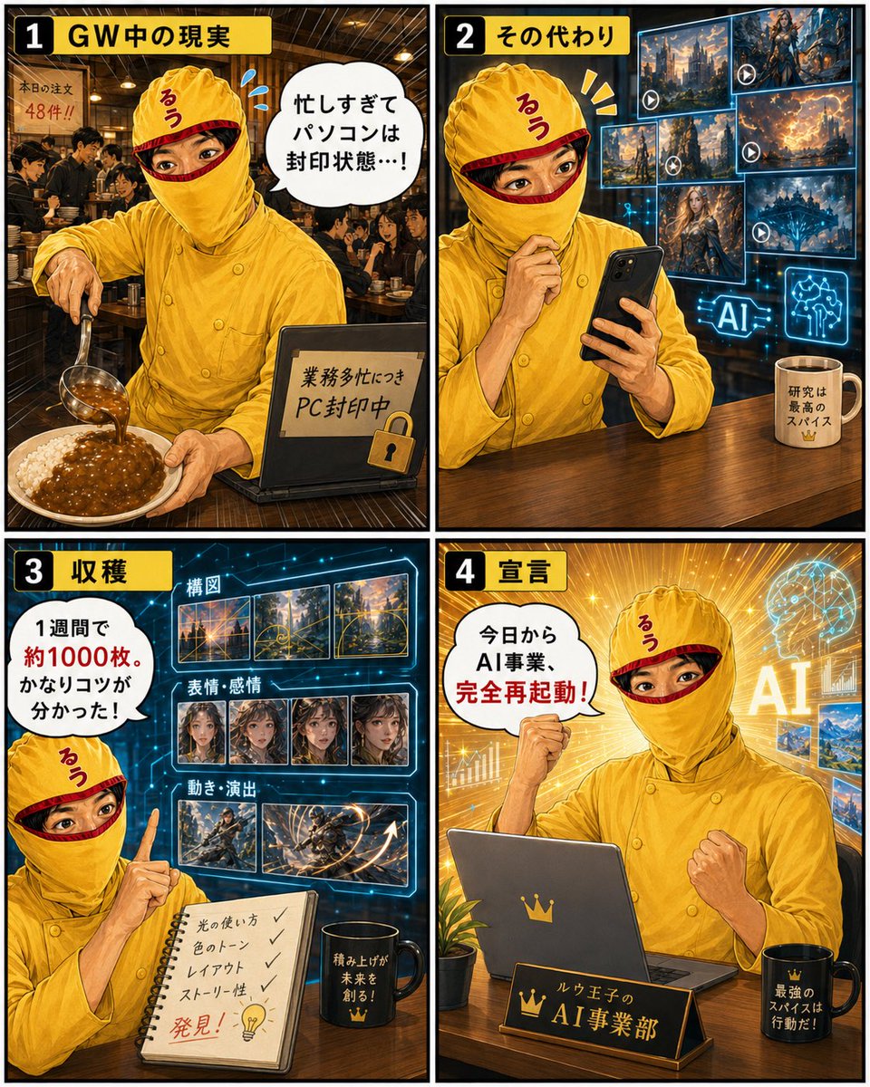 4-Panel Curry Chef AI Comic — Sora 2 Prompt