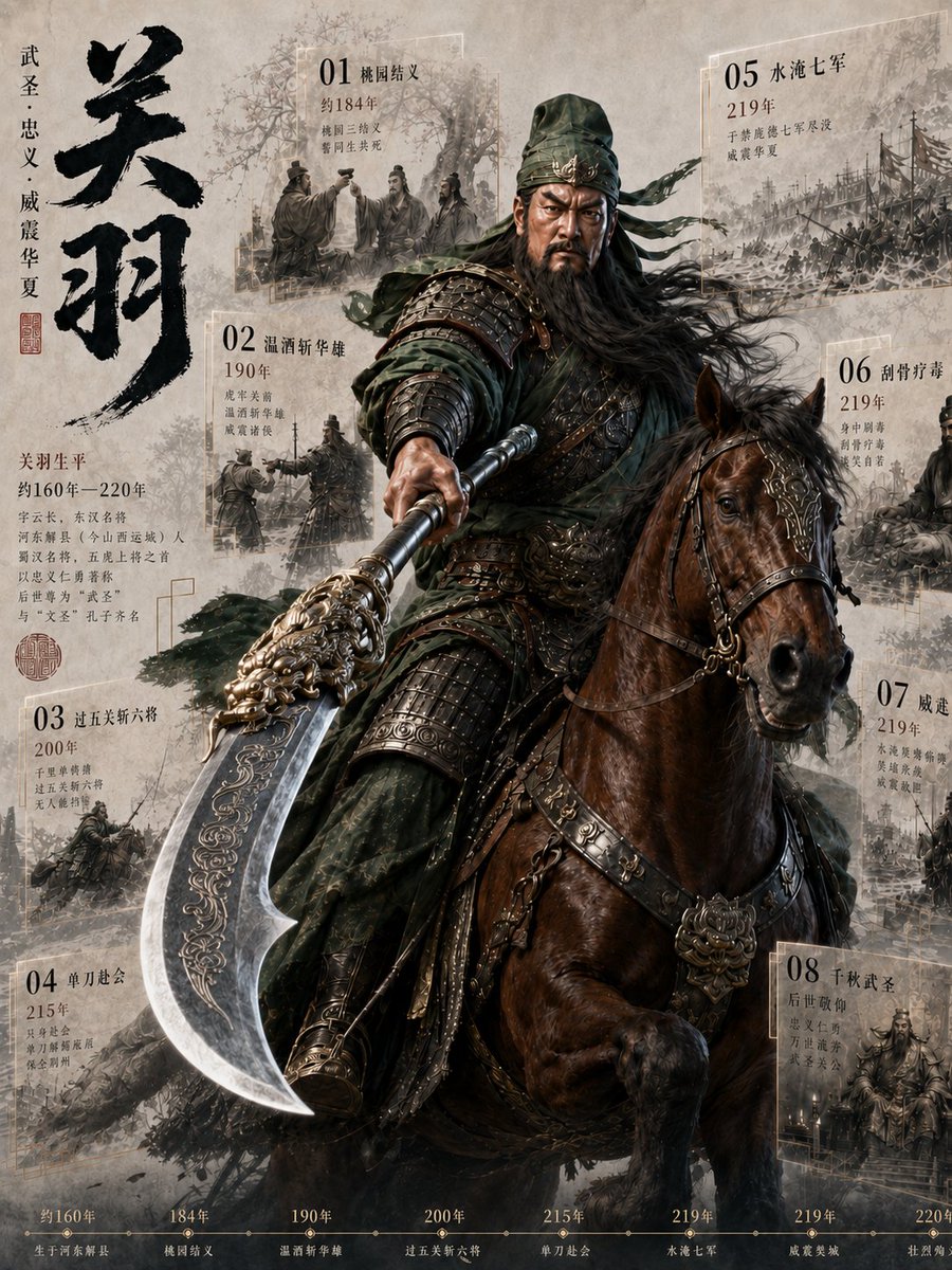 Chinese Warrior Guan Yu — Epic Historical Infographic Poster