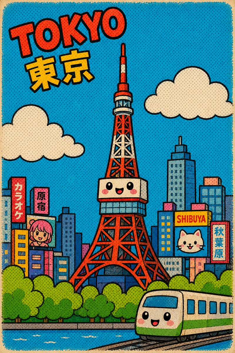 Retro Pop Art Tokyo Postcard Generator
