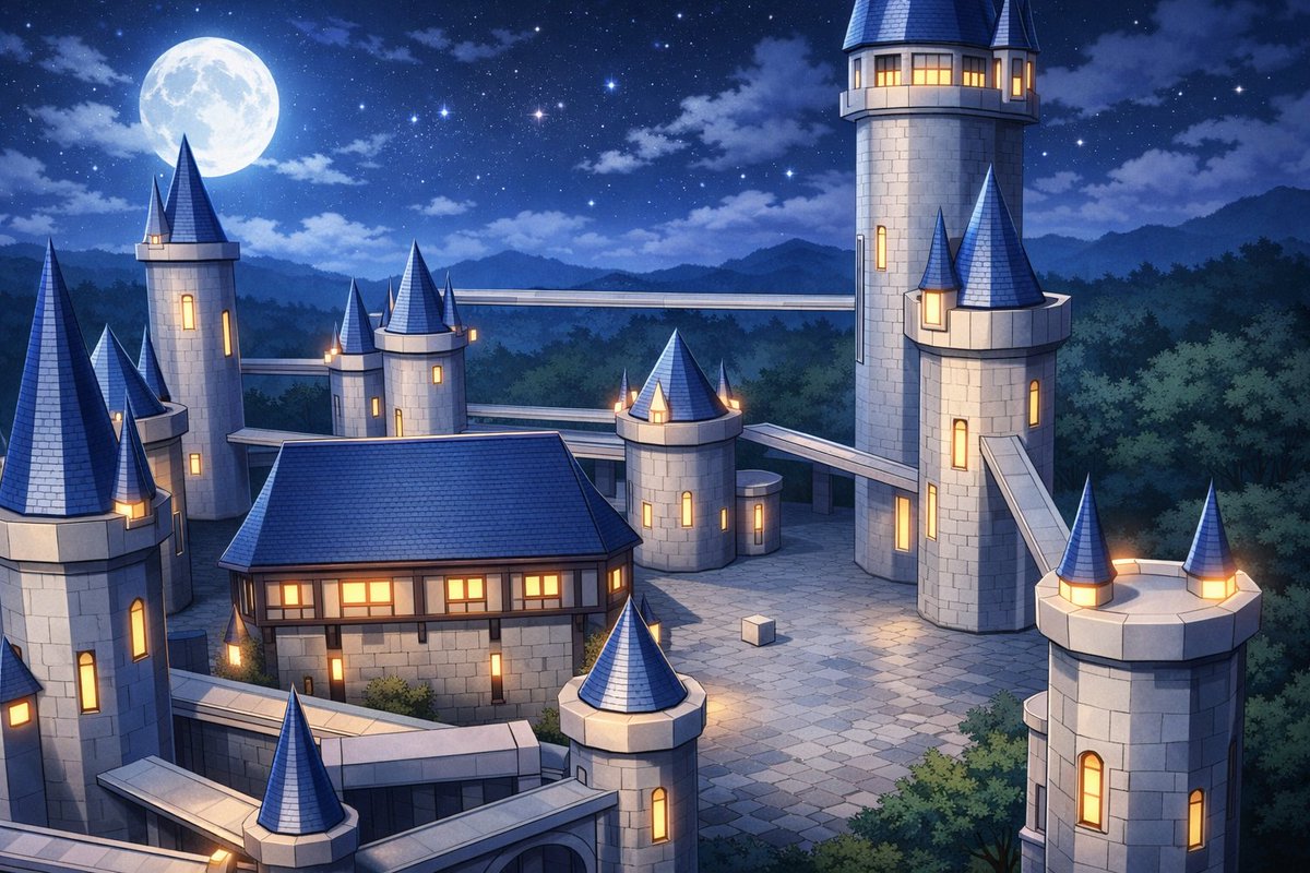 Fantasy Castle Night Sky — Anime Background Art Prompt
