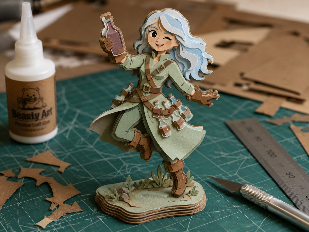 Layered Paper Alchemist Girl — Sora 2 Prompt