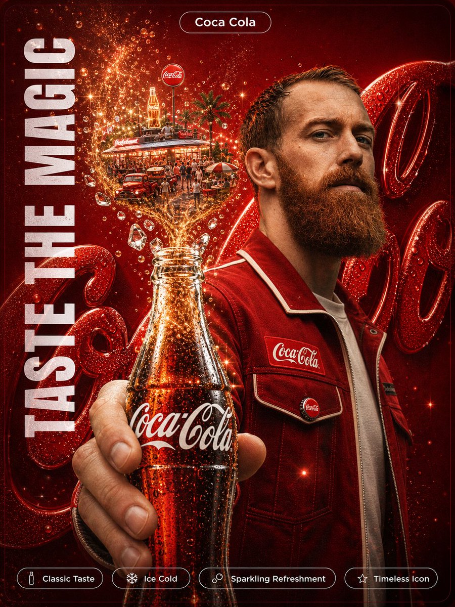 Cinematic Coca-Cola Ad Poster with Magical Fizz World