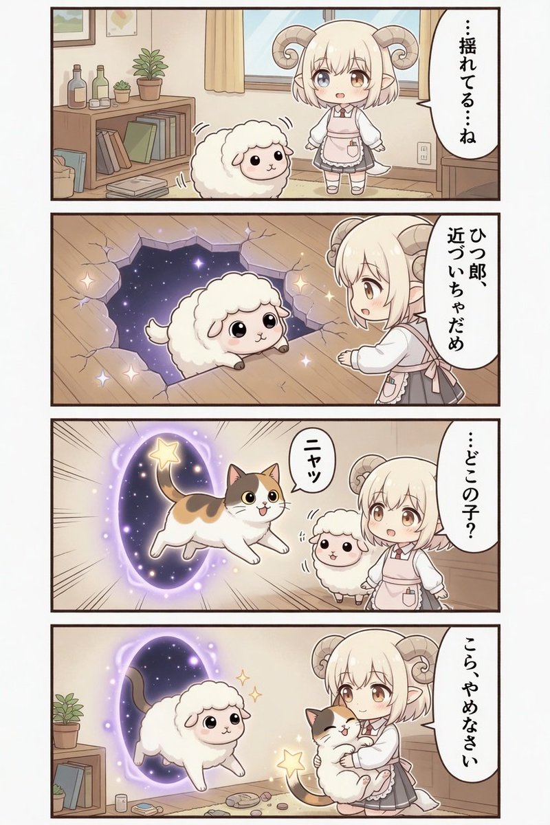 Cute Goat Girl Comic — Whimsical Portal & Cat 4-Koma