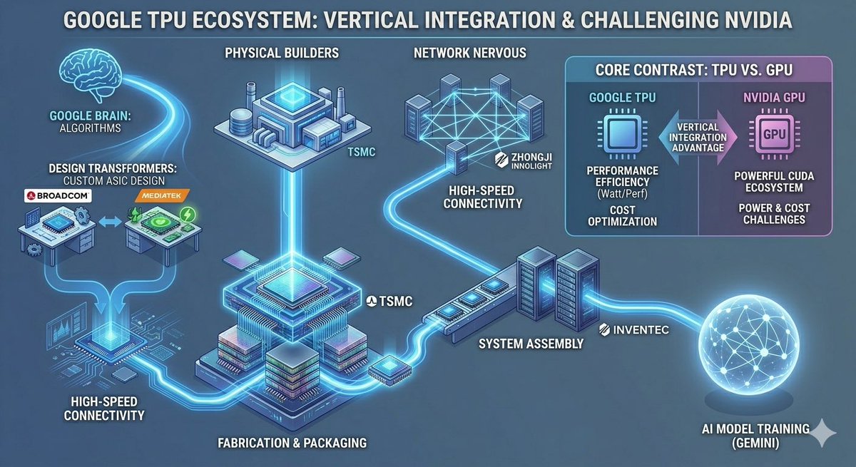 Google TPU Ecosystem Infographic — Neon Tech Supply Chain Map