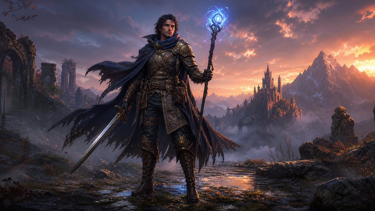 Dark Fantasy Spellsword Sunset — Sora 2 Cinematic Prompt