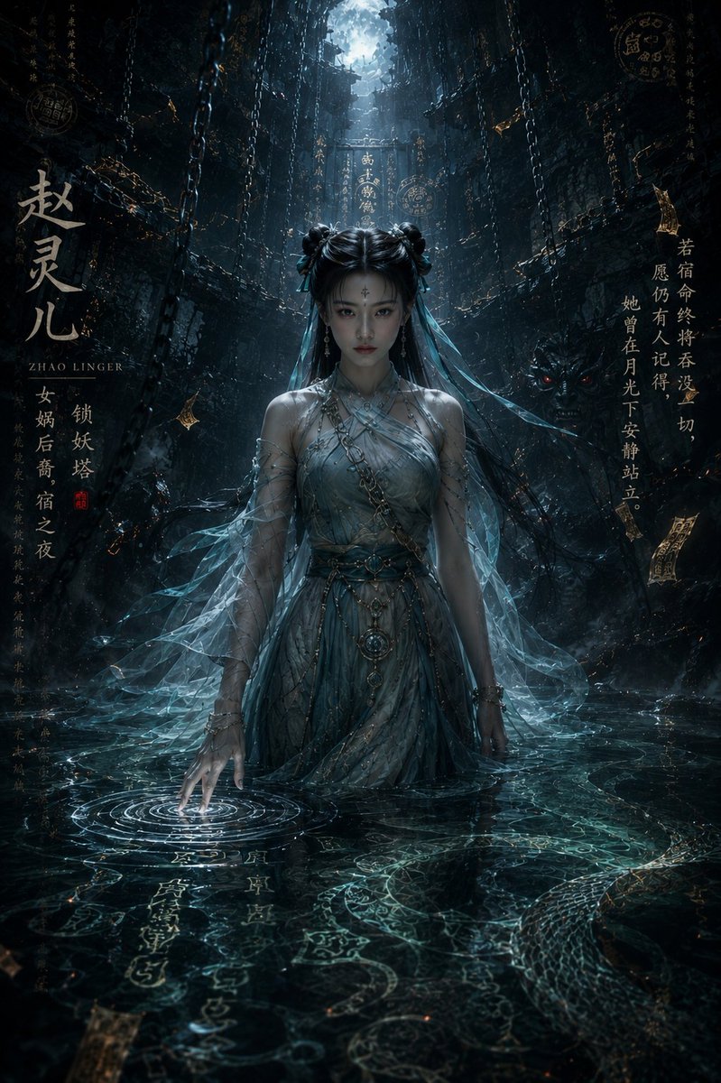 Dark Eastern Fantasy Poster — Zhao Ling'er in Demon-Locking Tower
