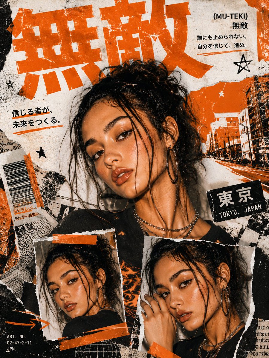 Y2K Japanese Street Fashion Editor Prompt — Bold Collage Poster