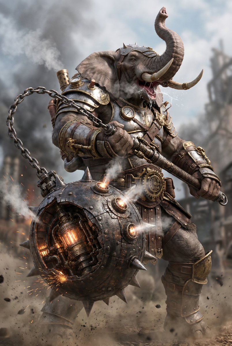 Steampunk Elephant Berserker — Fantasy Battle Art Prompt