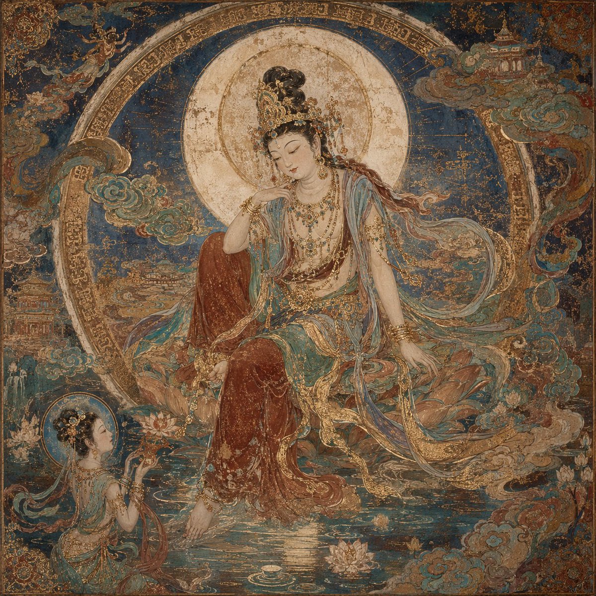 Dunhuang Mural Avalokitesvara — Sora 2 Prompt