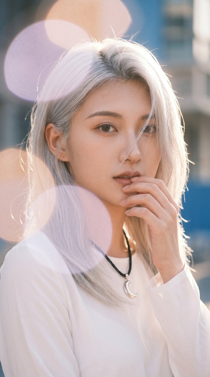 Backlit Silver-Hair Portrait — Dreamy Bokeh & Privacy Blur
