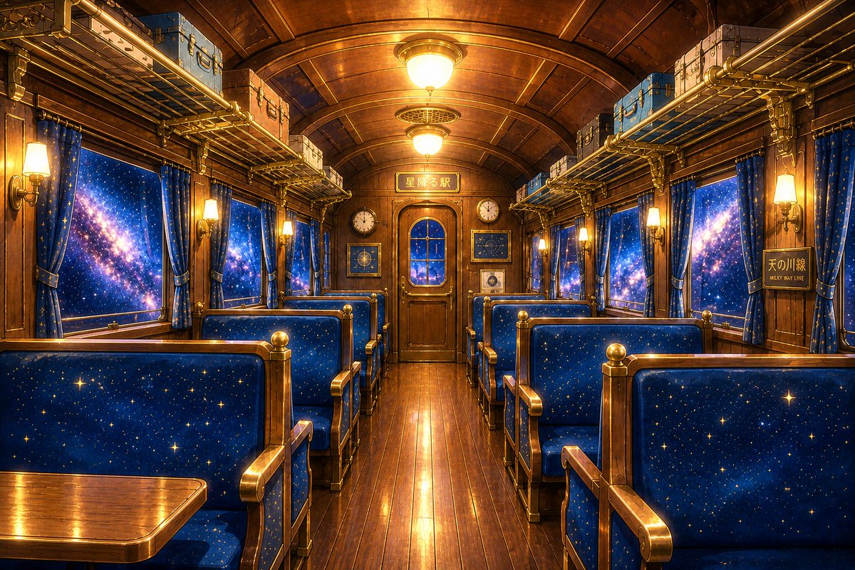 Retro Fantasy Galaxy Train Interior — Sora 2 Prompt