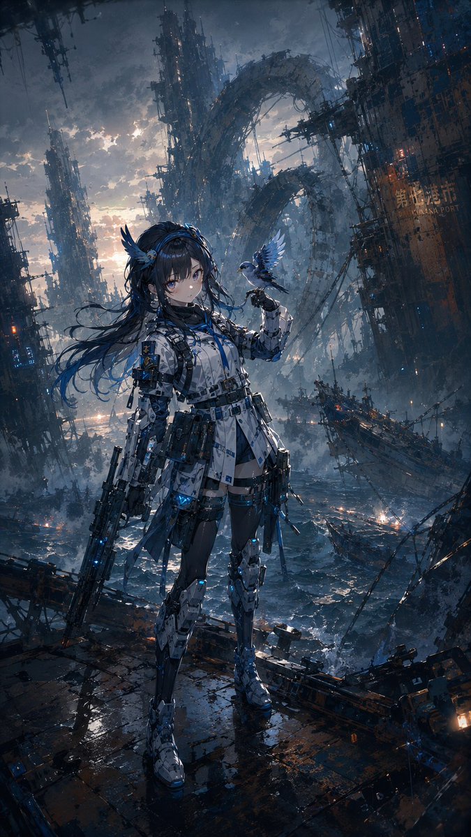 Cyberpunk Anime Girl in Abandoned Dystopian Harbor — Sora 2 Prompt