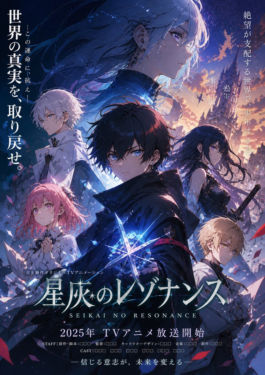 Anime Fantasy Ensemble Poster — 6 Characters, Cinematic Lighting