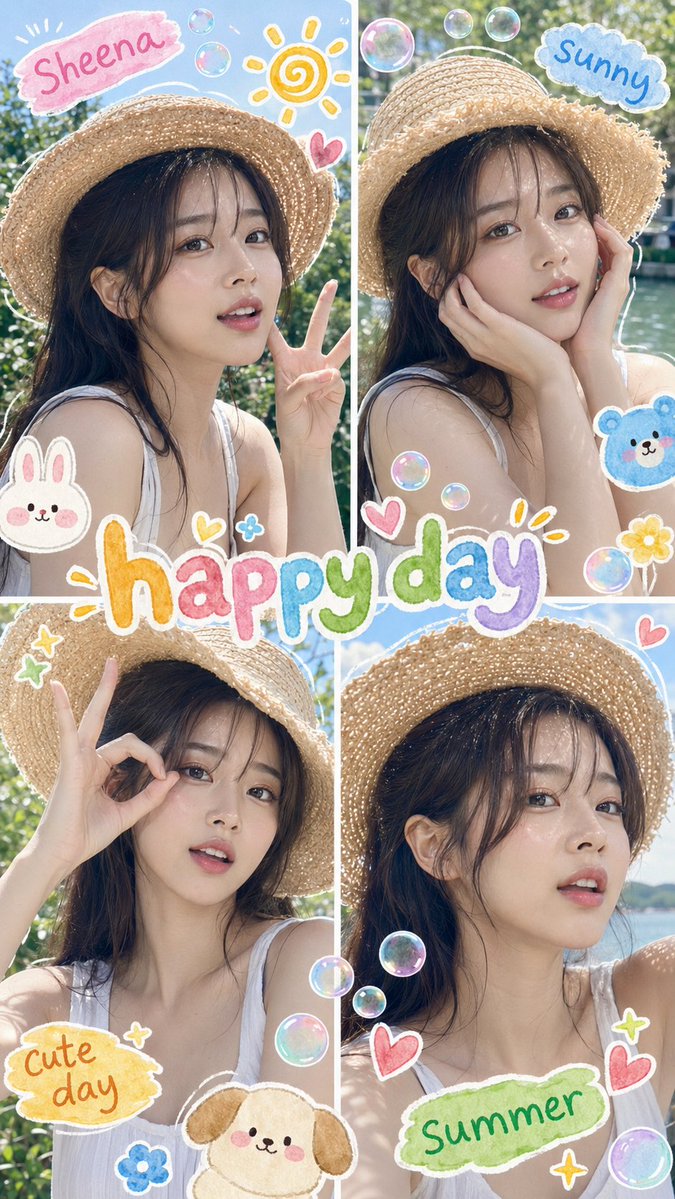 Summer Selfie Collage Prompt — Customizable 2x2 Sticker Grid