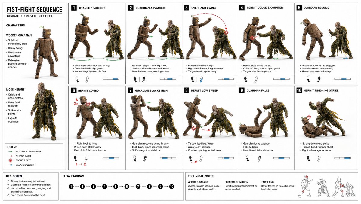 Fist-Fight Choreography Sheet — 10-Panel Motion Reference