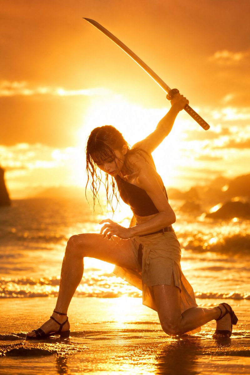 Sunset Beach Warrior Pose — Sora 2 AI Prompt