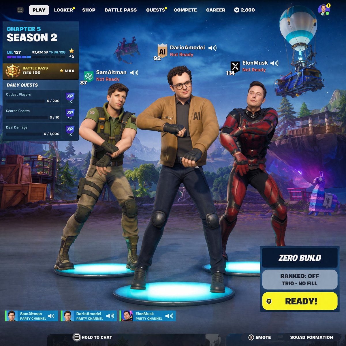 Tech CEO Battle Royale Lobby — Sora 2 Prompt