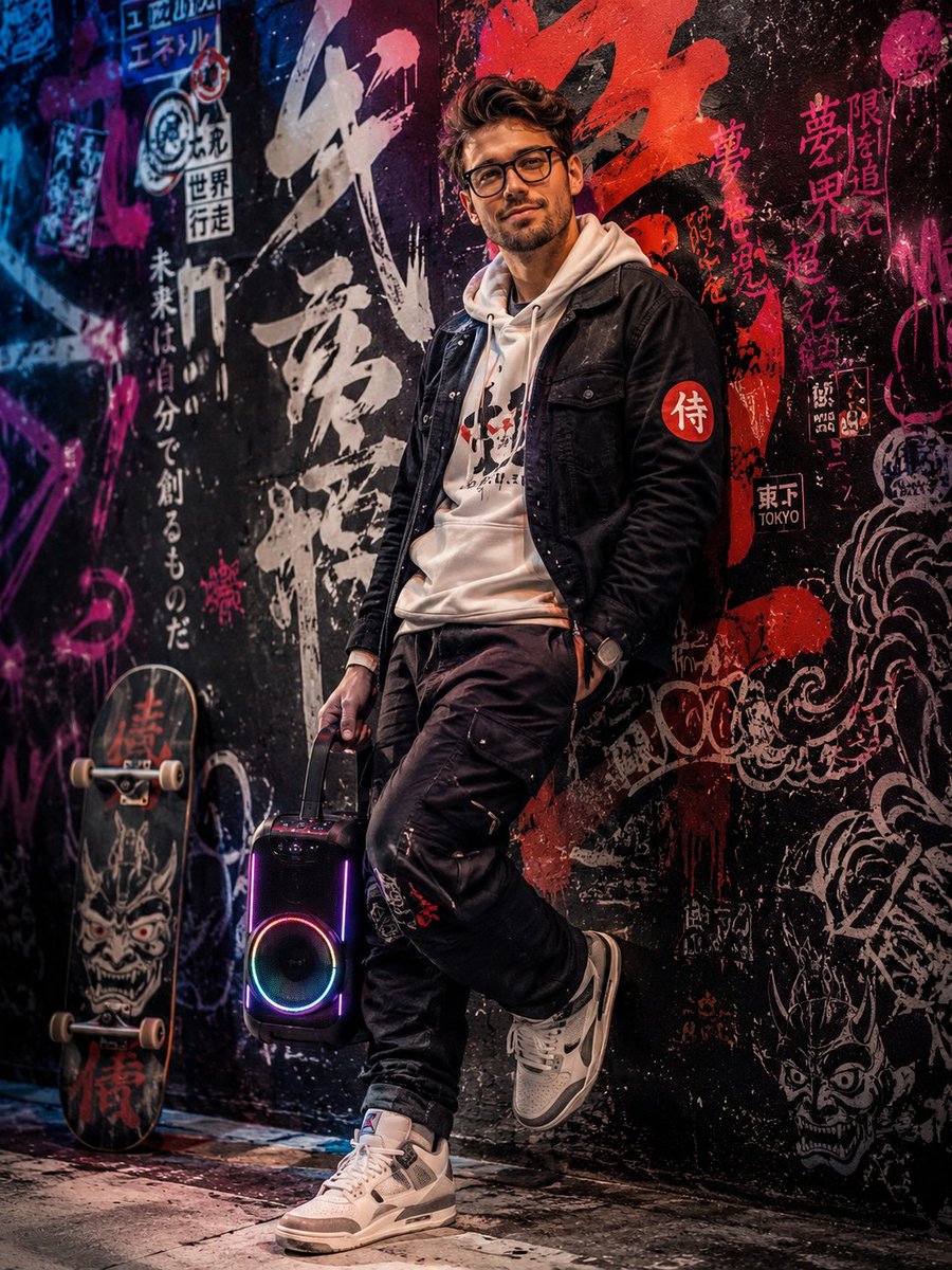 Japanese Graffiti Art Portrait — Bold Urban Fashion Poster