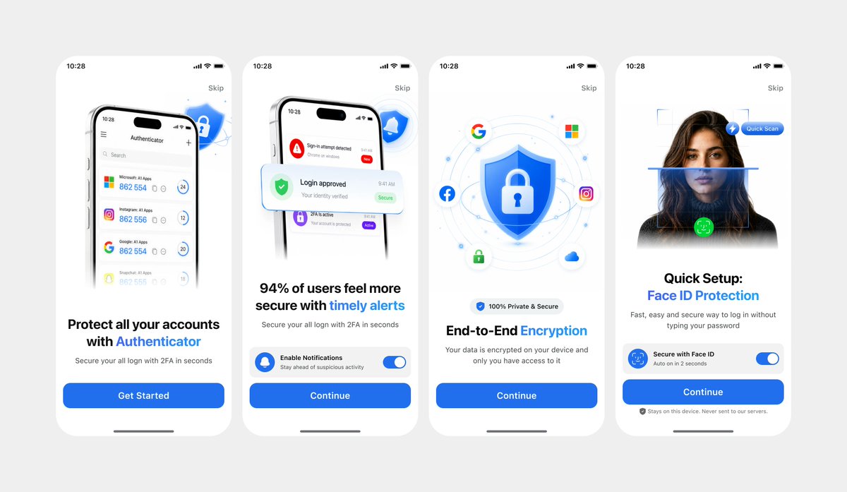 Authenticator Onboarding UI — 4-Screen Clean Model