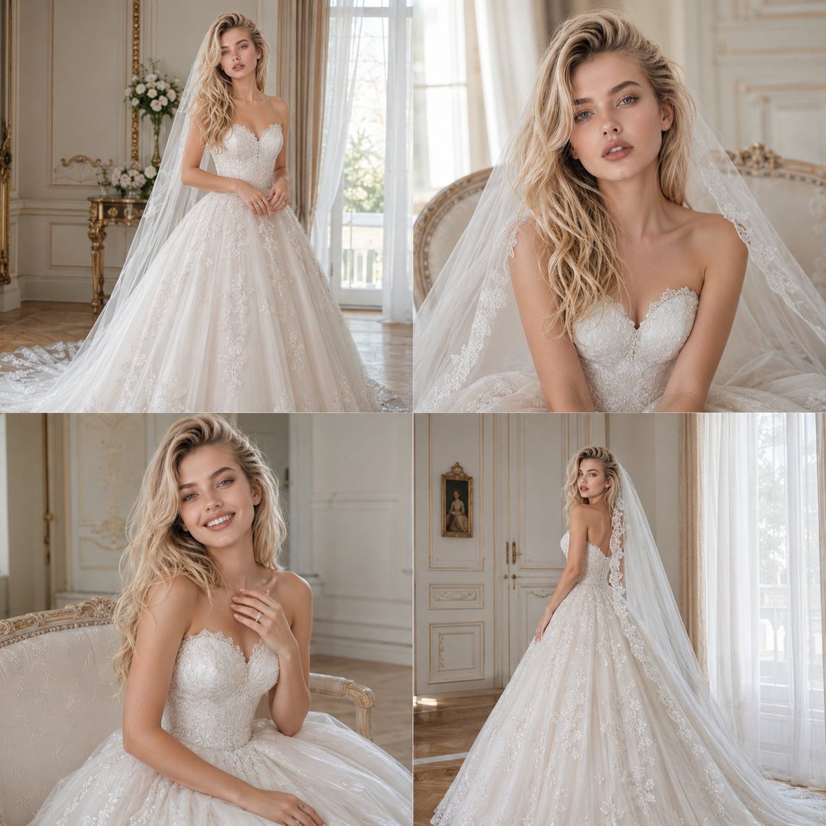 AI Bride Portrait 4-Grid Template — Wedding Photography Prompt