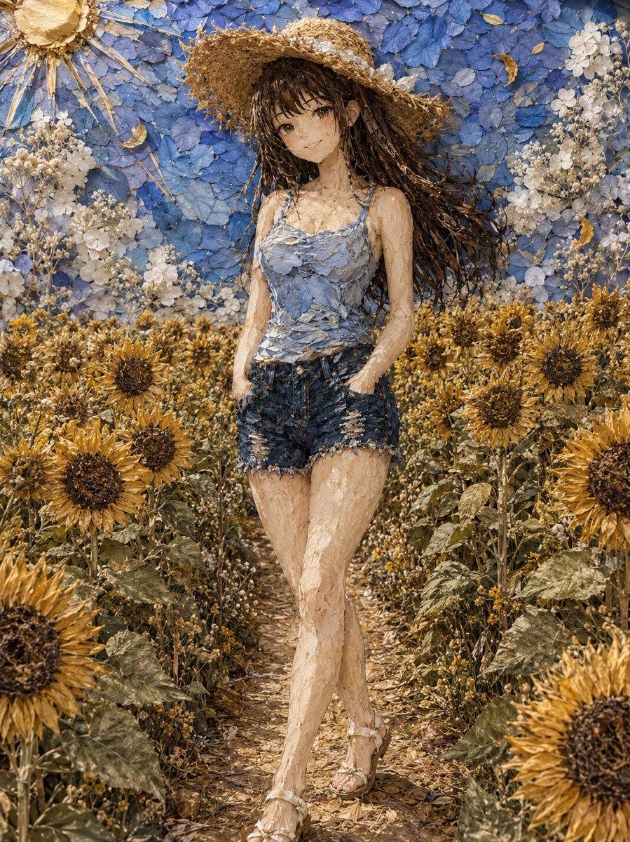 Dry Flower Collage Portrait — Sunflower Field Art Prompt