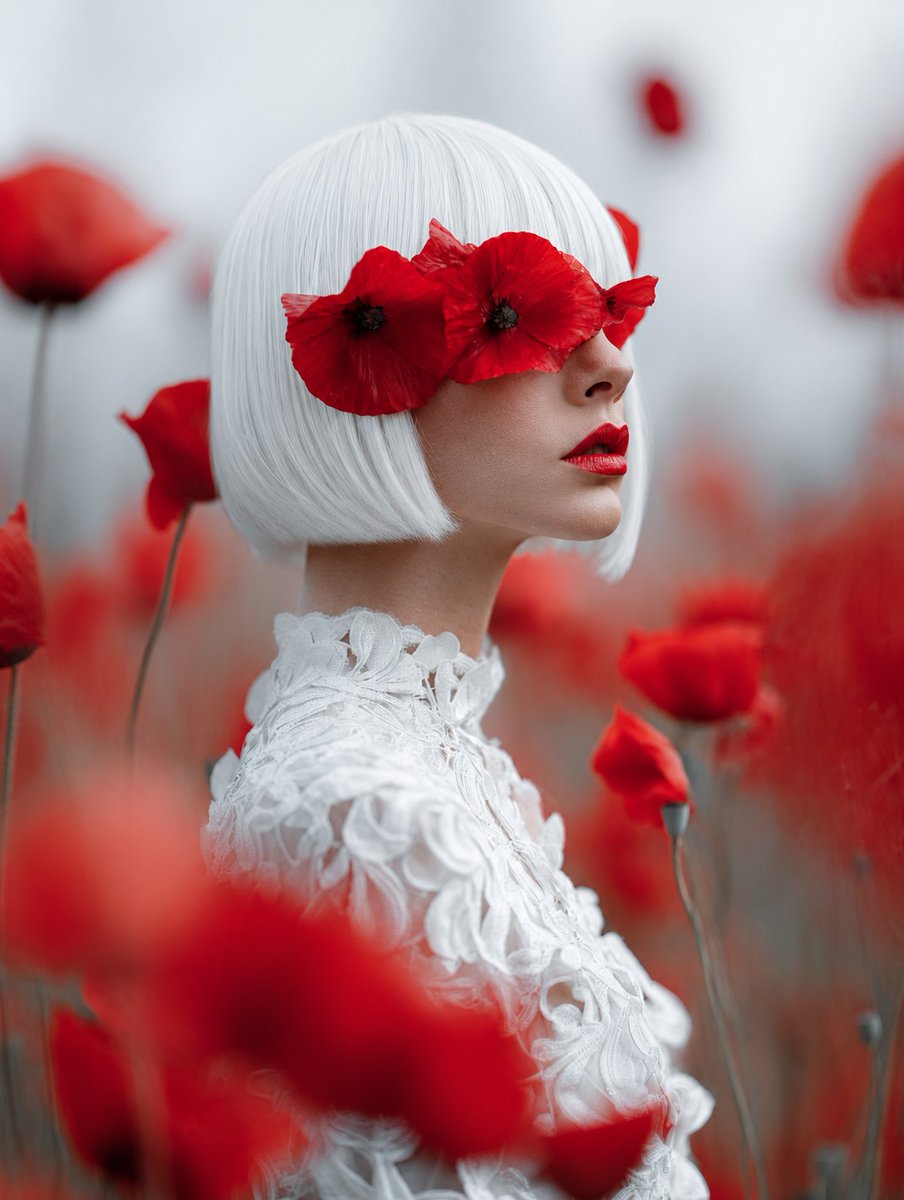 Red Poppy Portrait — Surreal Haute Couture Sora Prompt