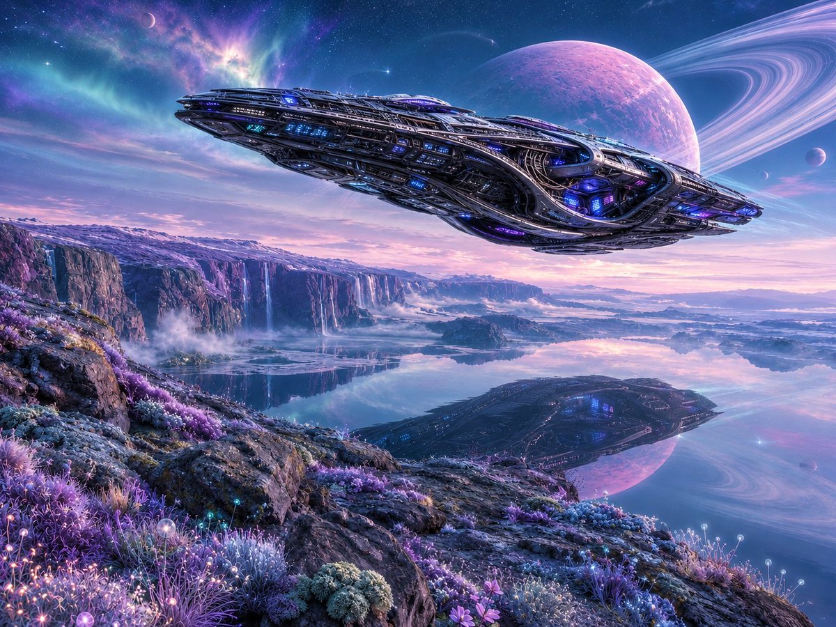 Epic Sci-Fi Alien Lake & Spaceship — Sora 2 Prompt