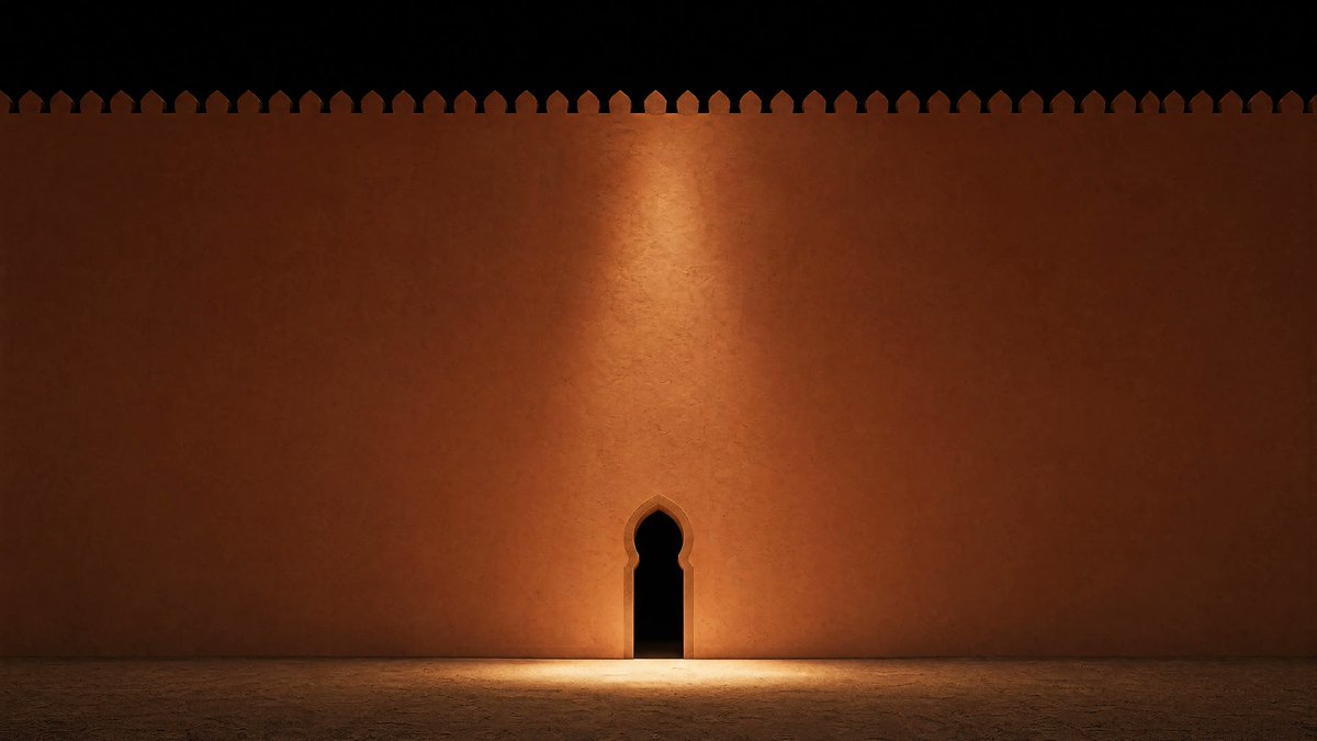 Moorish Wall Keyhole Door — Minimalist Night Scene Prompt