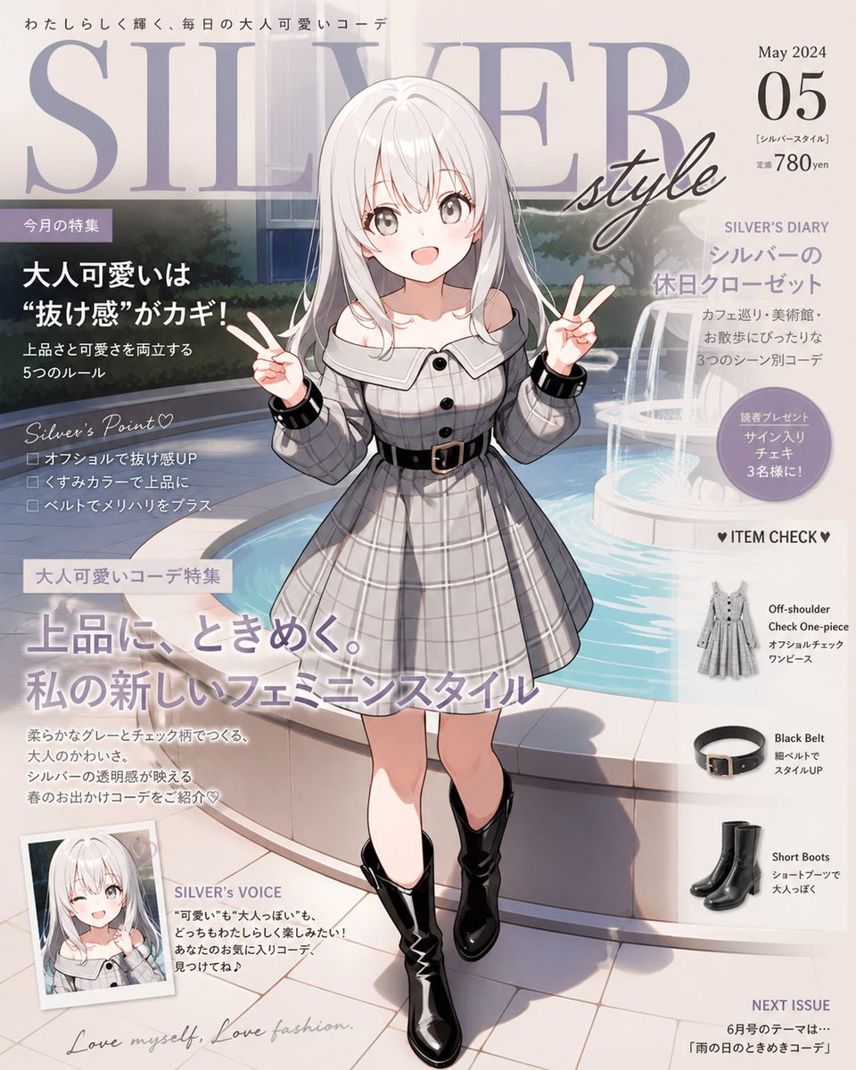 Silver Anime Fashion Magazine Cover — Japanese Glam Prompt
