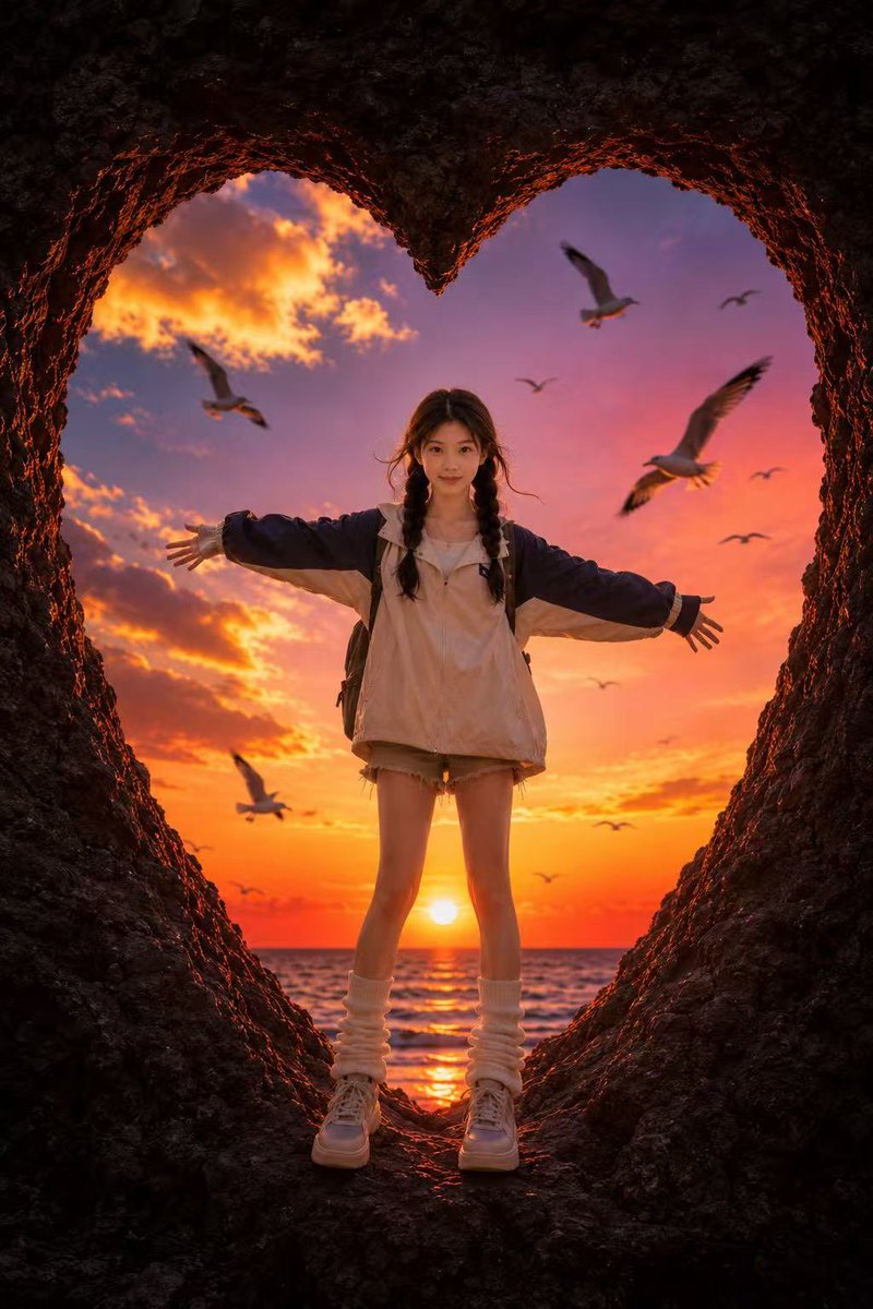 Heart-Shaped Cave Sunset Portrait — Sora 2 Prompt
