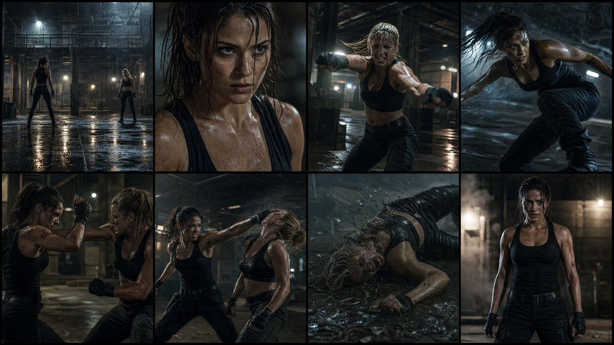 8-Panel Action Storyboard — Cinematic Fight Sequence Prompt