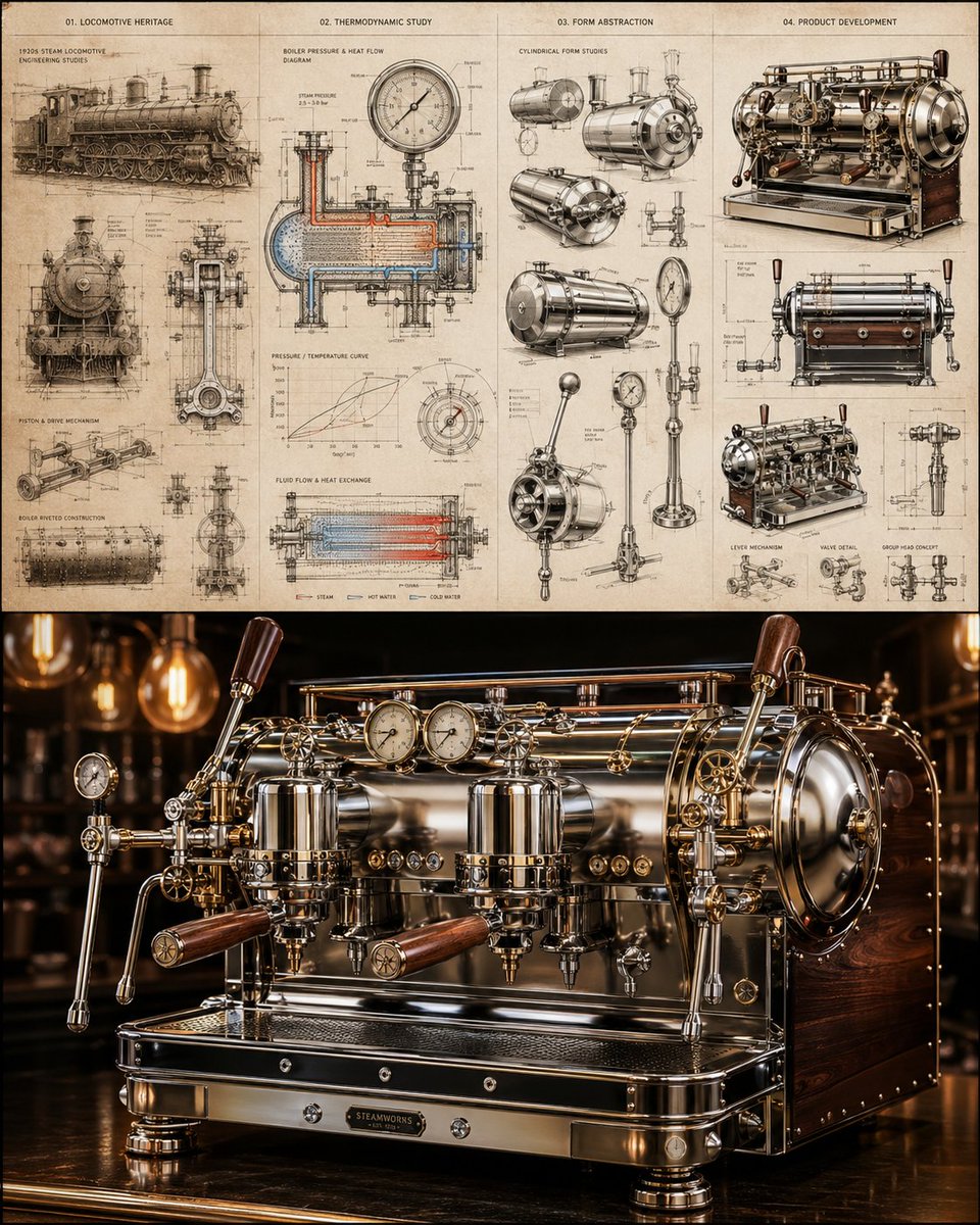 Steampunk Espresso Machine — Industrial Retro Blueprint Prompt