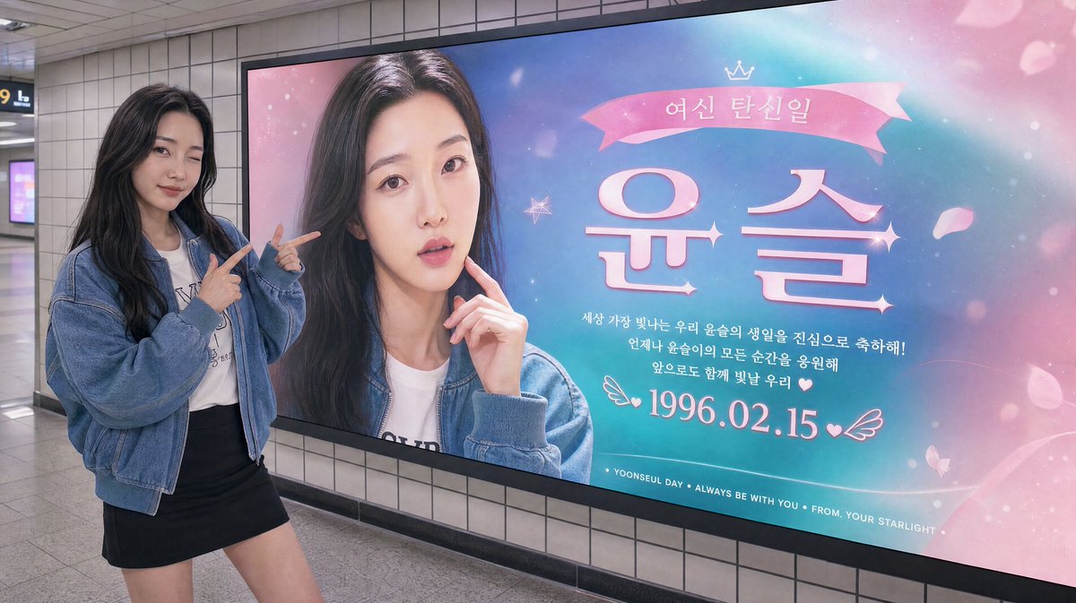 K-Pop Birthday Billboard — Realistic Subway Fan Photo Prompt