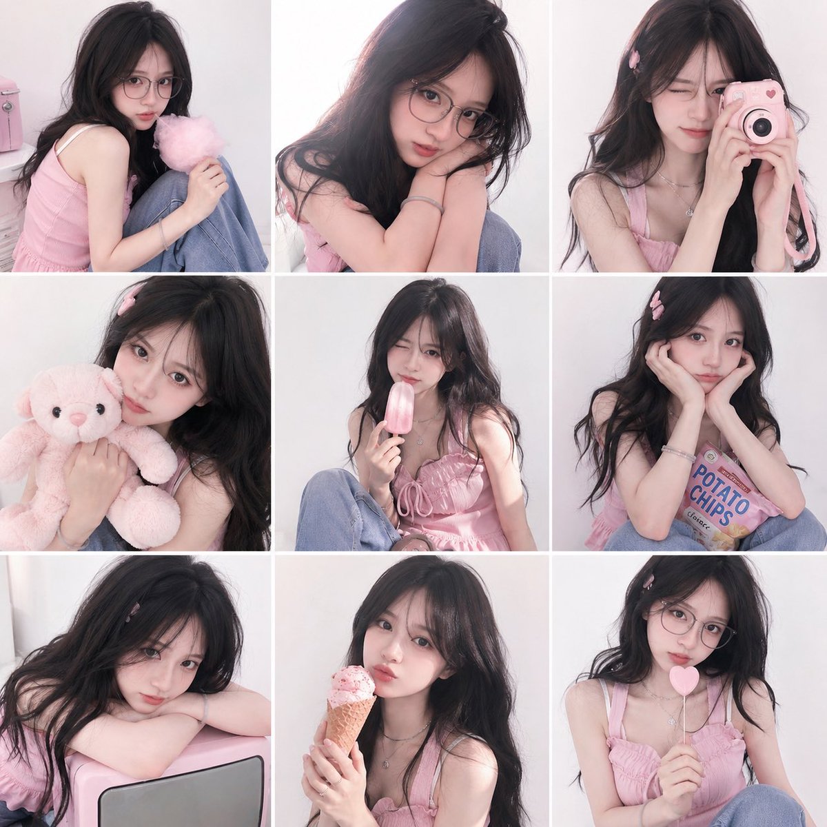 Dreamy Y2K Soft Girl Magazine Grid — Sora 2 Prompt