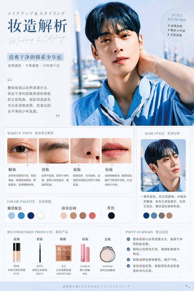 日式妆容分析图生成提示词 — Sora 2 Prompt