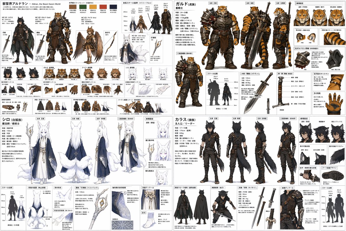 4-Quadrant RPG Character Sheet — Sora 2 Prompt