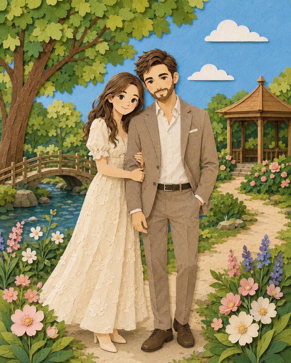 Layered Paper Cut Couple Portrait — Fairy Tale Art Prompt