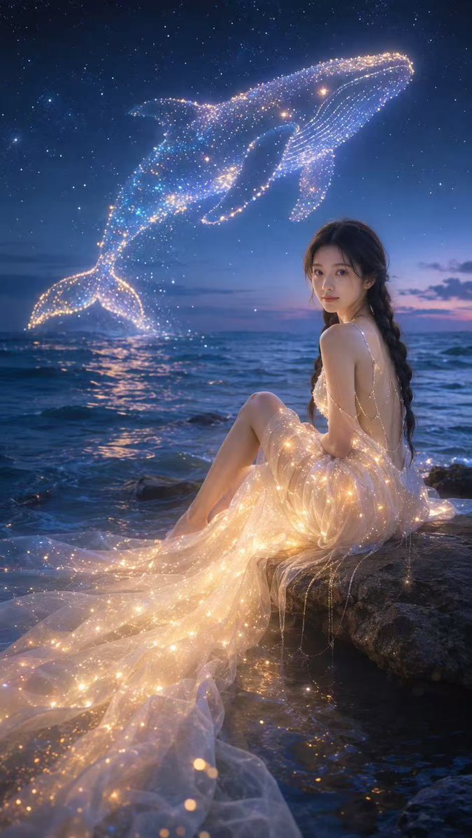 Fantasy Star Whale Beach Portrait — Sora 2 Prompt