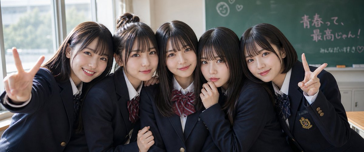 Japanese Schoolgirl Group — Ultra-Wide Wallpaper Prompt